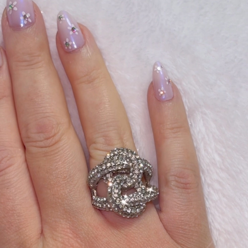 Sz 9 Silver Crystal Knot Statement Ring